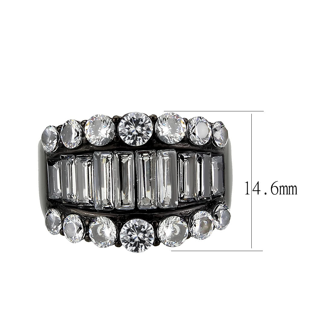 MATK3813 - IP Black (Ion Plating) Stainless Steel Ring with AAA Grade CZ in Clear