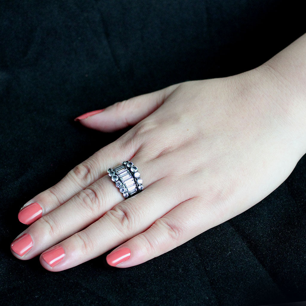 MATK3813 - IP Black (Ion Plating) Stainless Steel Ring with AAA Grade CZ in Clear