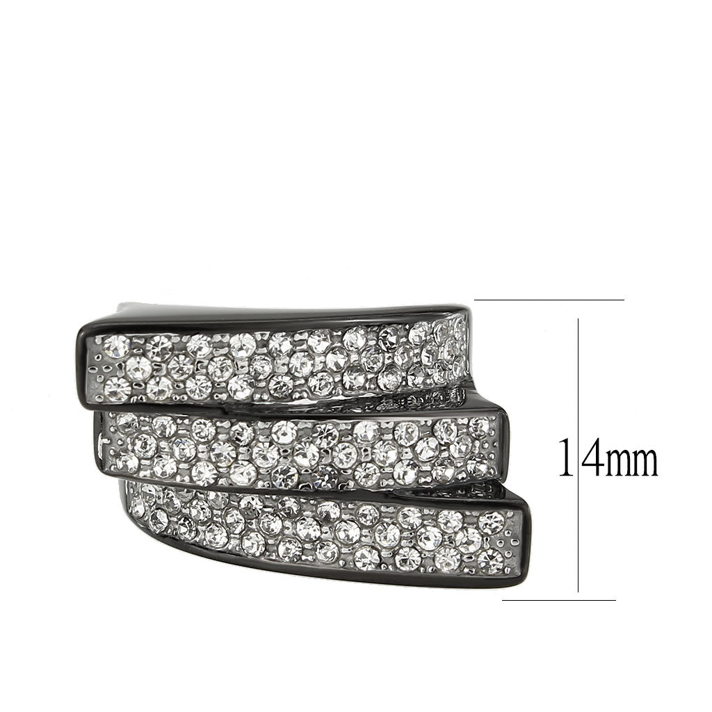 MATK3814 - Two Tone IP Black (Ion Plating) Stainless Steel Ring with Top Grade Crystal in Clear