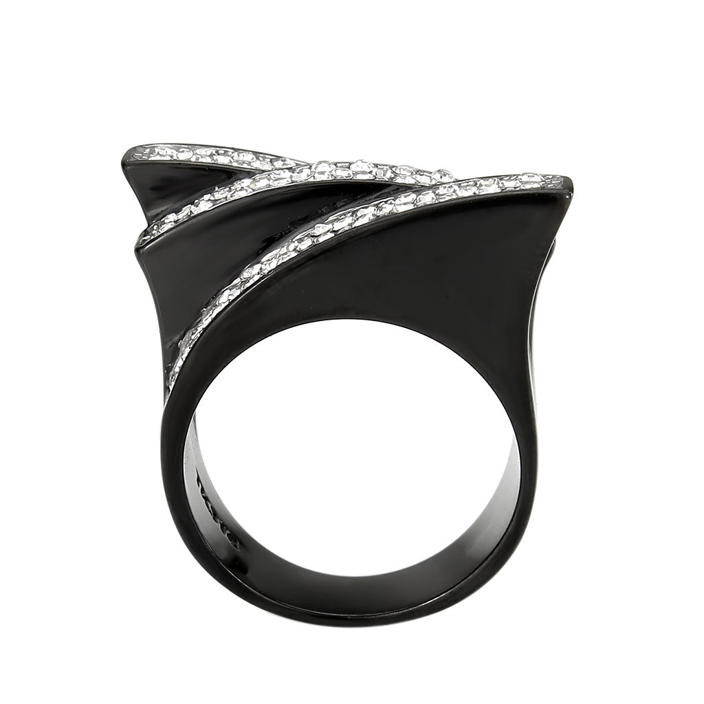 MATK3814 - Two Tone IP Black (Ion Plating) Stainless Steel Ring with Top Grade Crystal in Clear