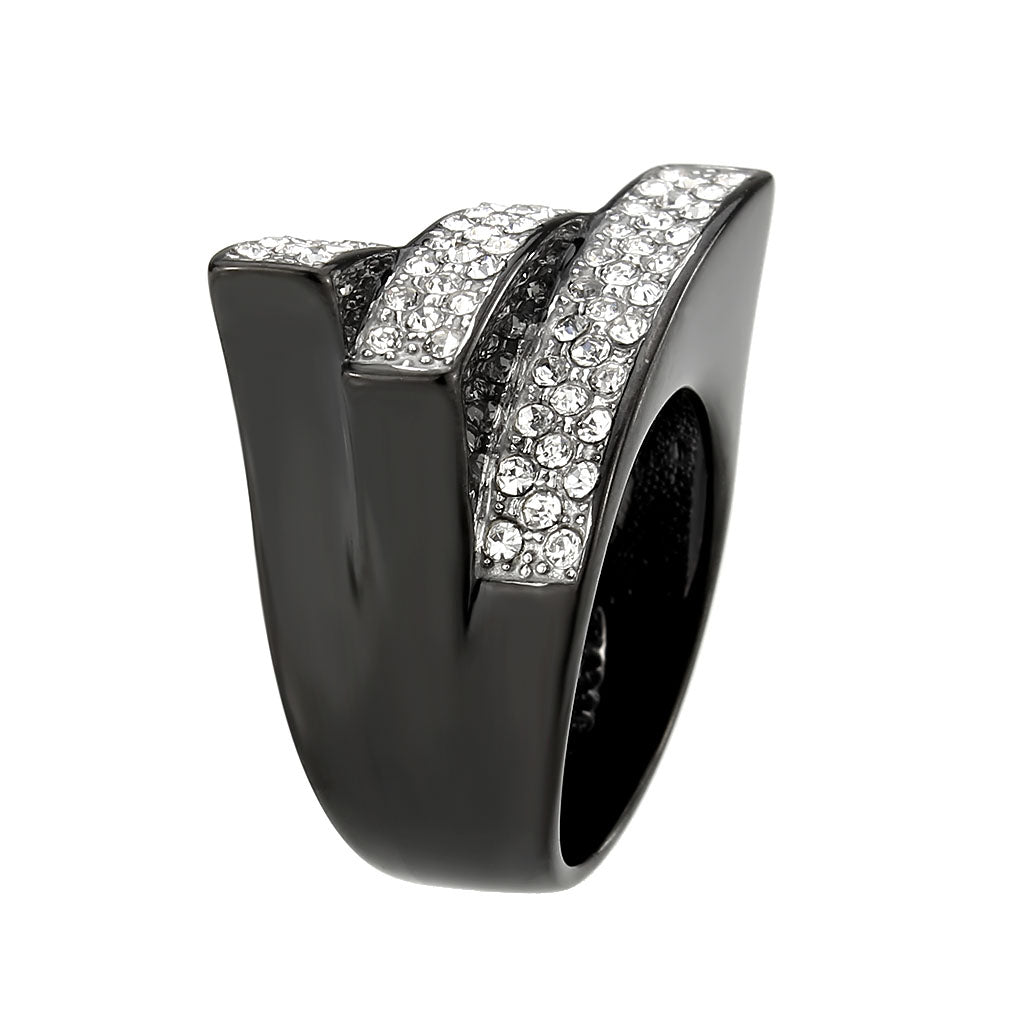 MATK3814 - Two Tone IP Black (Ion Plating) Stainless Steel Ring with Top Grade Crystal in Clear