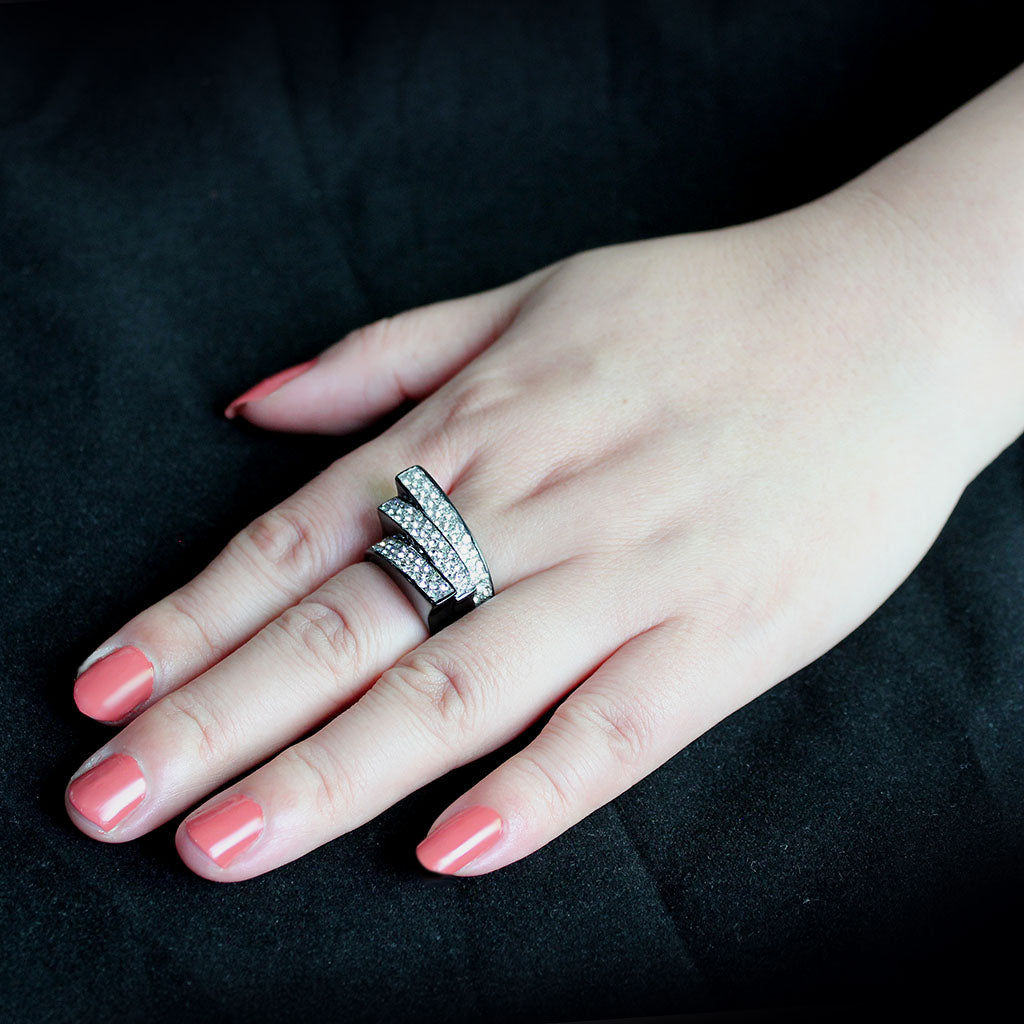 MATK3814 - Two Tone IP Black (Ion Plating) Stainless Steel Ring with Top Grade Crystal in Clear