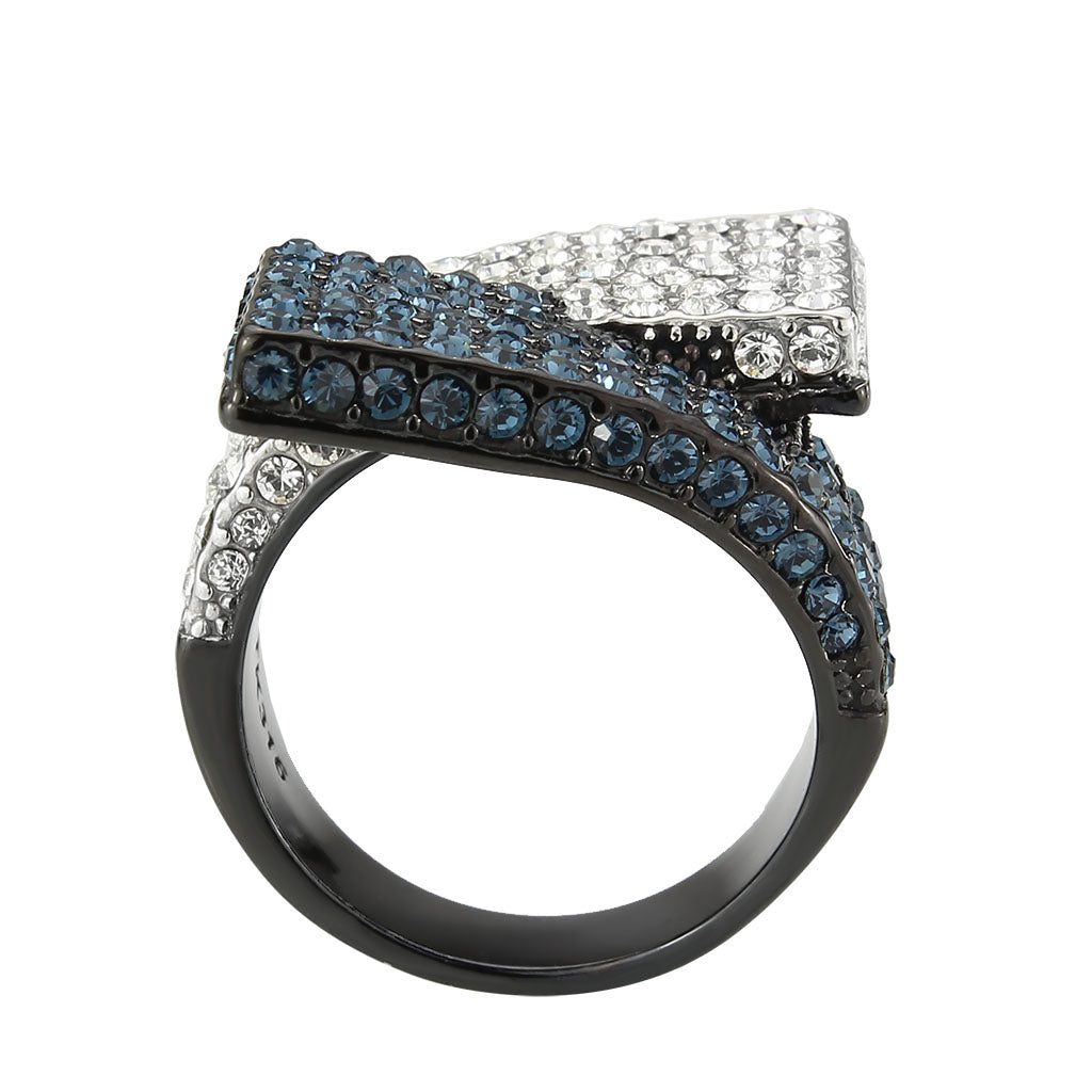 MATK3815 - Two Tone IP Black (Ion Plating) Stainless Steel Ring with Top Grade Crystal in MultiColor