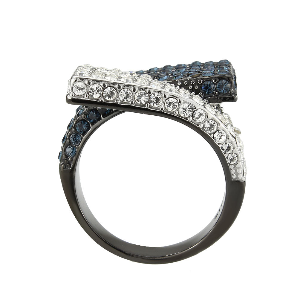MATK3815 - Two Tone IP Black (Ion Plating) Stainless Steel Ring with Top Grade Crystal in MultiColor