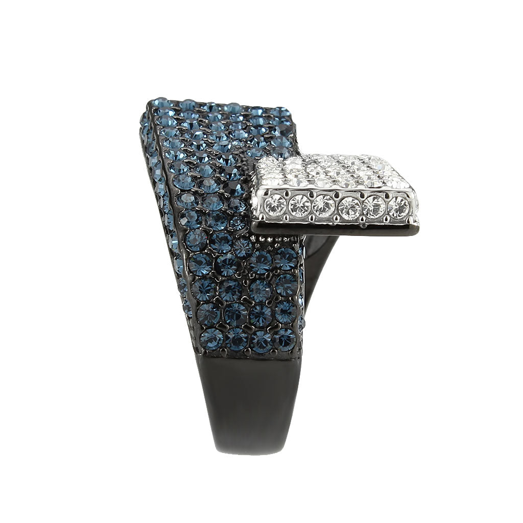 MATK3815 - Two Tone IP Black (Ion Plating) Stainless Steel Ring with Top Grade Crystal in MultiColor