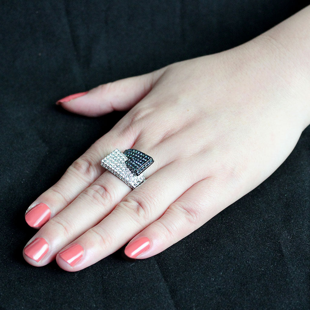MATK3815 - Two Tone IP Black (Ion Plating) Stainless Steel Ring with Top Grade Crystal in MultiColor