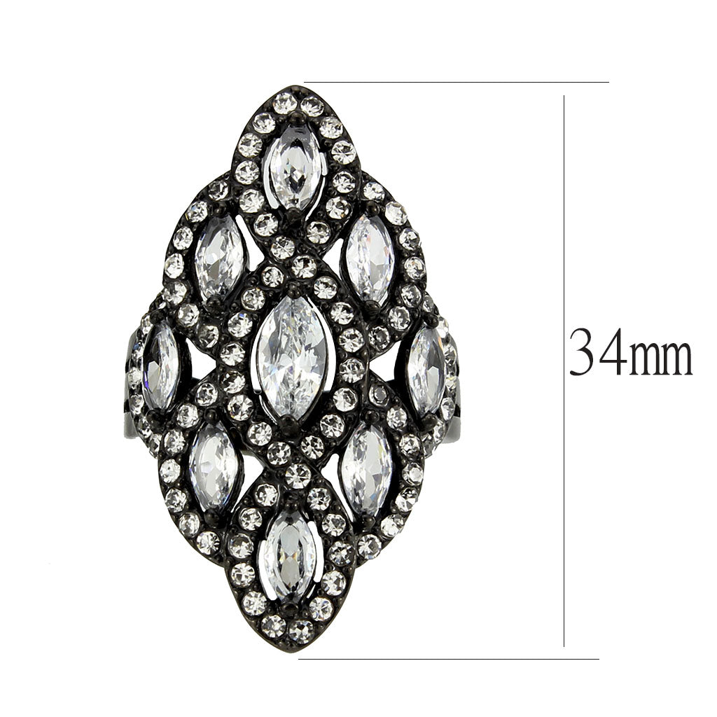 MATK3816 - IP Black (Ion Plating) Stainless Steel Ring with AAA Grade CZ in Clear