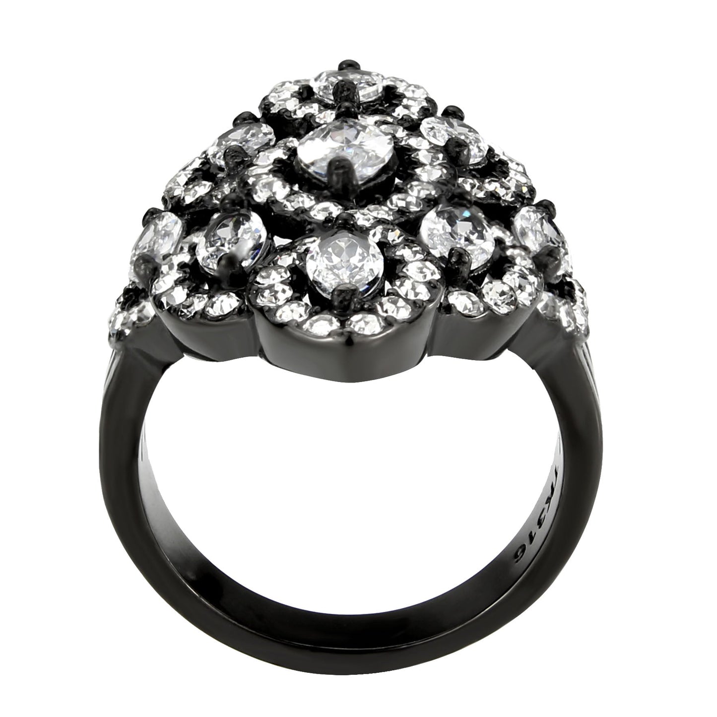 MATK3816 - IP Black (Ion Plating) Stainless Steel Ring with AAA Grade CZ in Clear