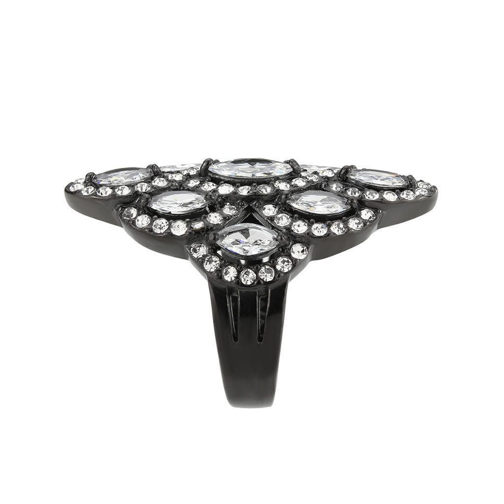 MATK3816 - IP Black (Ion Plating) Stainless Steel Ring with AAA Grade CZ in Clear