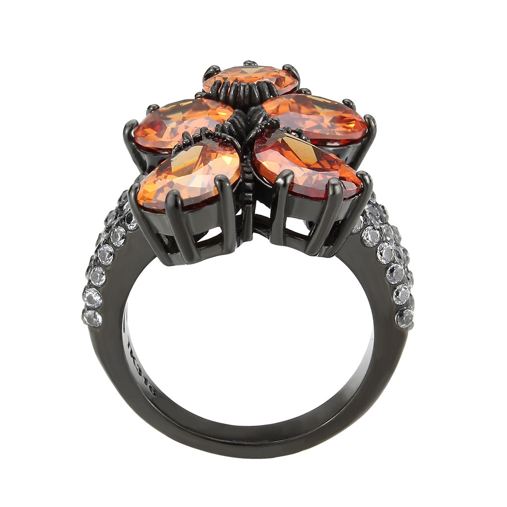MATK3817 - IP Black (Ion Plating) Stainless Steel Ring with AAA Grade CZ in Champagne