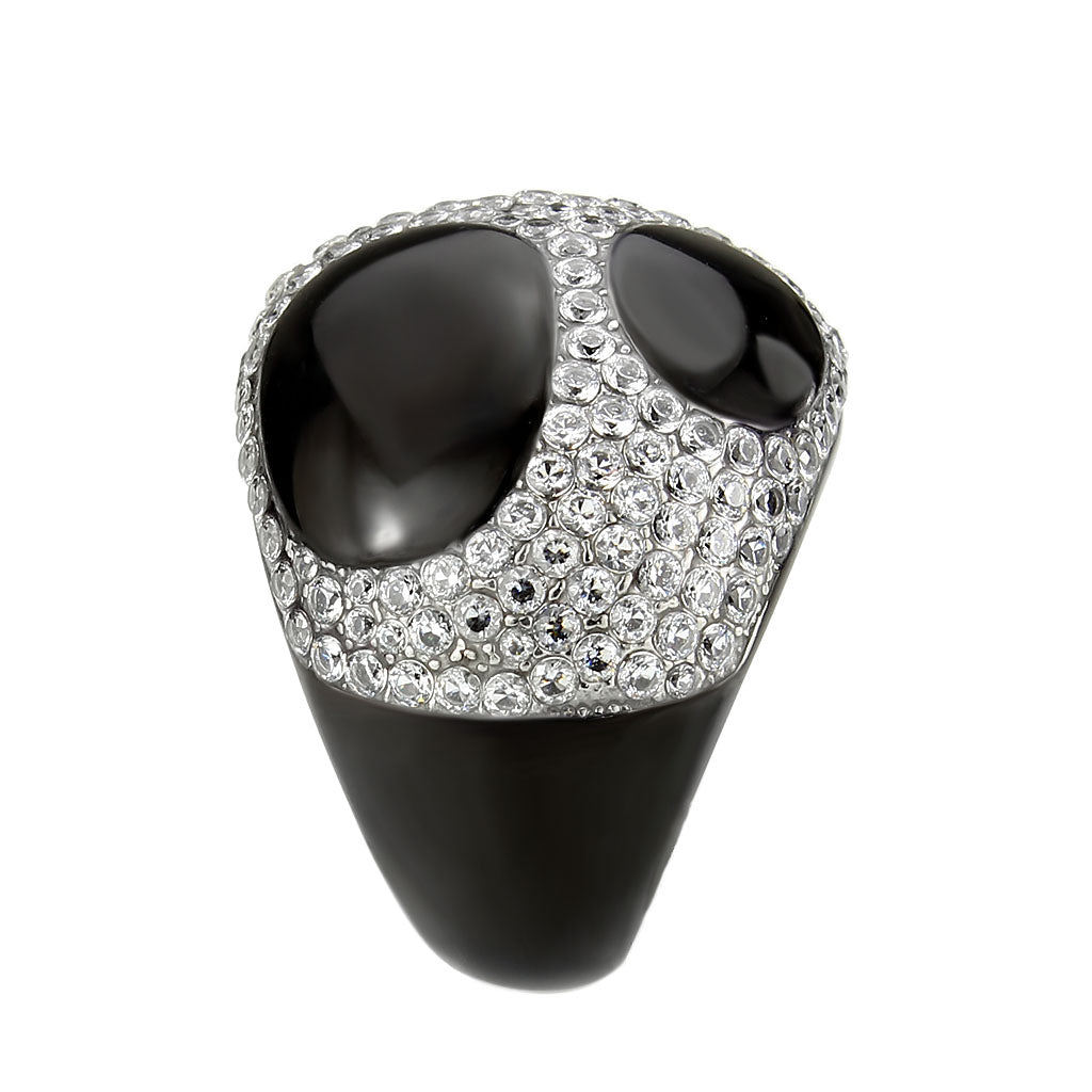 MATK3818 - Two Tone IP Black (Ion Plating) Stainless Steel Ring with AAA Grade CZ in Clear