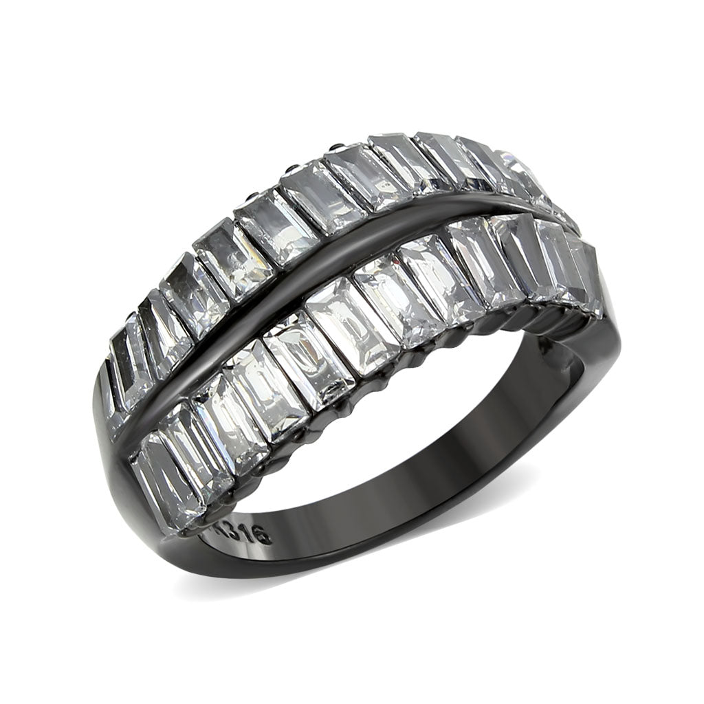 MATK3819 - IP Black (Ion Plating) Stainless Steel Ring with AAA Grade CZ in Clear