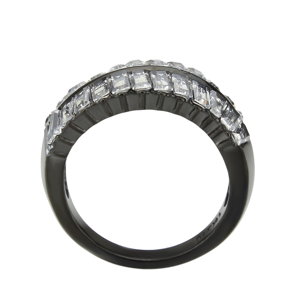 MATK3819 - IP Black (Ion Plating) Stainless Steel Ring with AAA Grade CZ in Clear