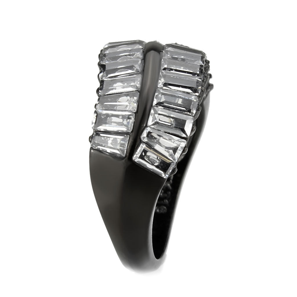 MATK3819 - IP Black (Ion Plating) Stainless Steel Ring with AAA Grade CZ in Clear