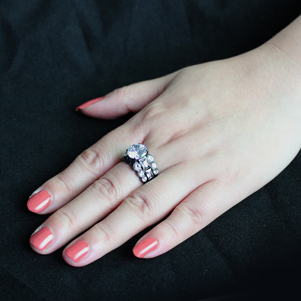 MATK3820 - IP Black (Ion Plating) Stainless Steel Ring with AAA Grade CZ in Clear