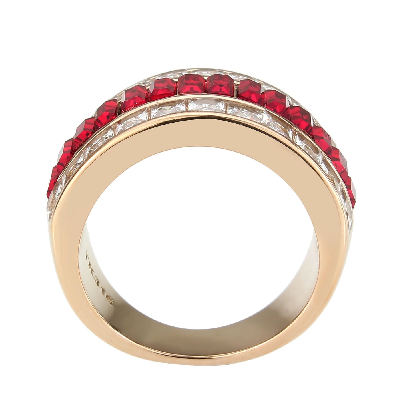 MATK3823 - IP Rose Gold(Ion Plating) Stainless Steel Ring with Top Grade Crystal in Red Series