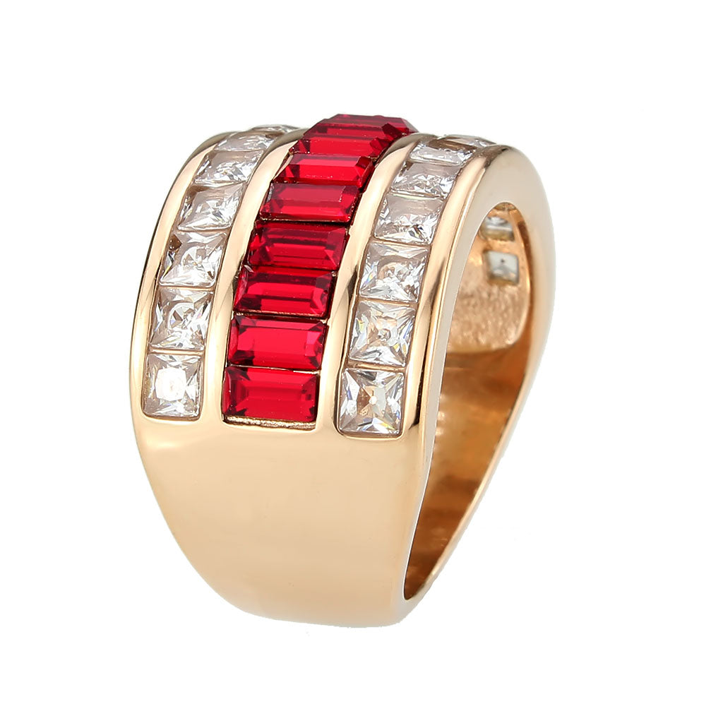 MATK3823 - IP Rose Gold(Ion Plating) Stainless Steel Ring with Top Grade Crystal in Red Series