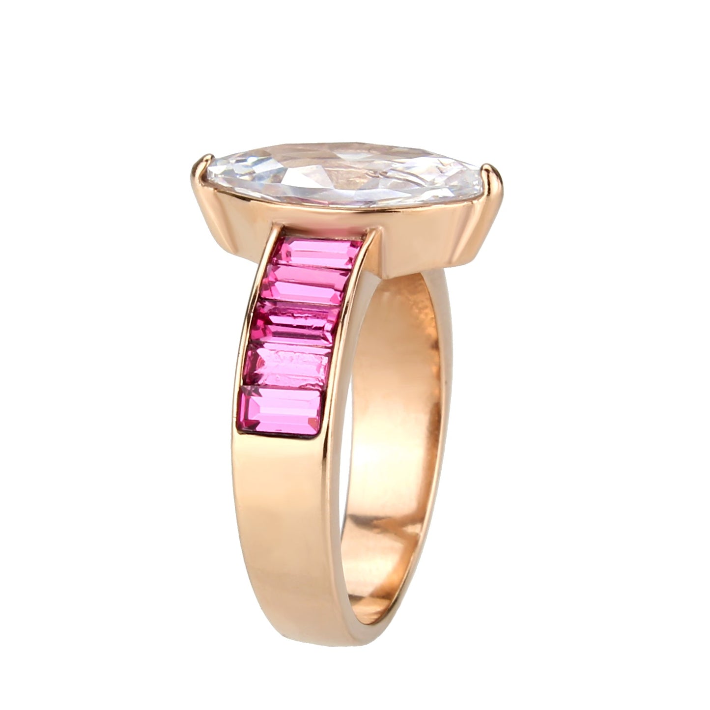MATK3825 - IP Rose Gold(Ion Plating) Stainless Steel Ring with AAA Grade CZ in Clear