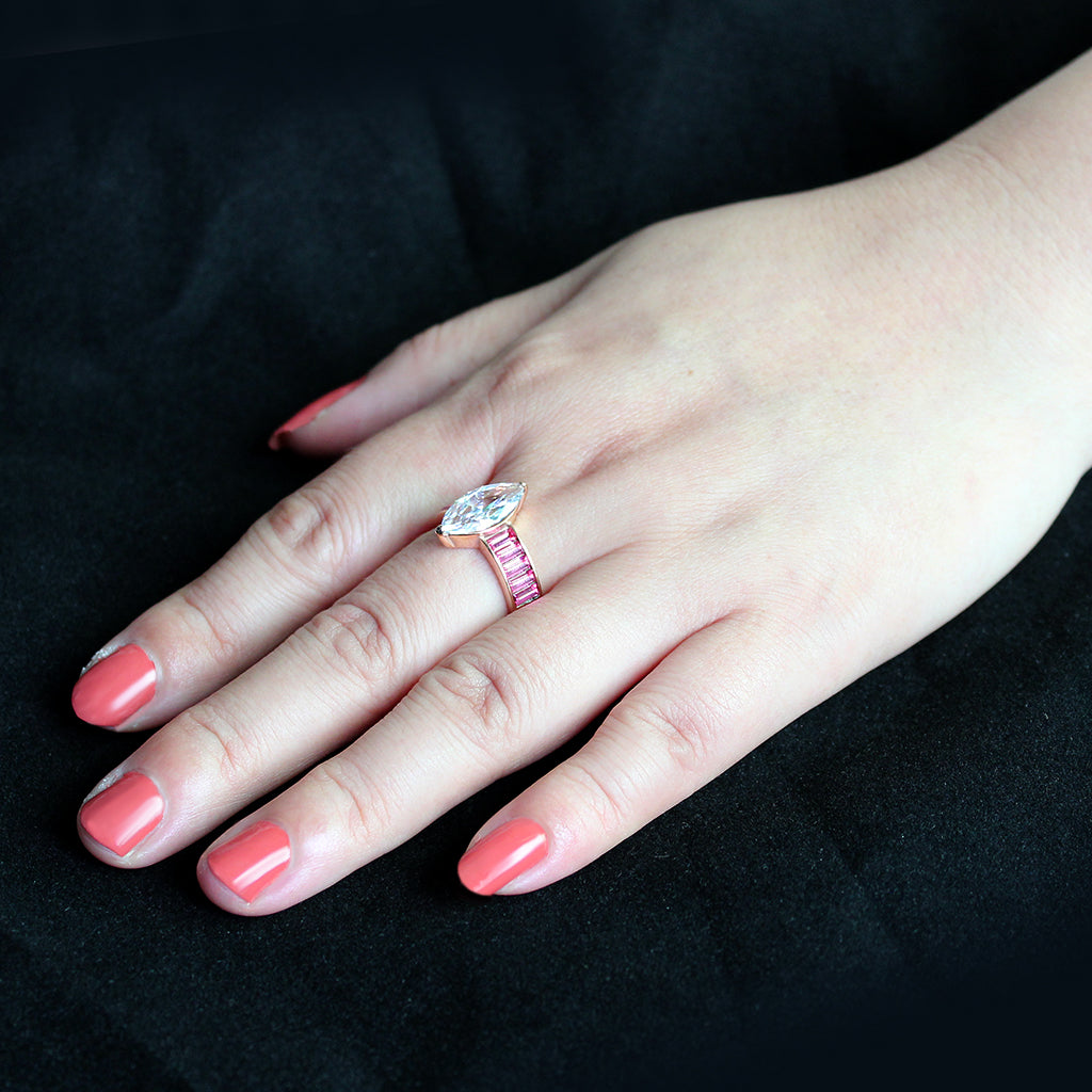 MATK3825 - IP Rose Gold(Ion Plating) Stainless Steel Ring with AAA Grade CZ in Clear