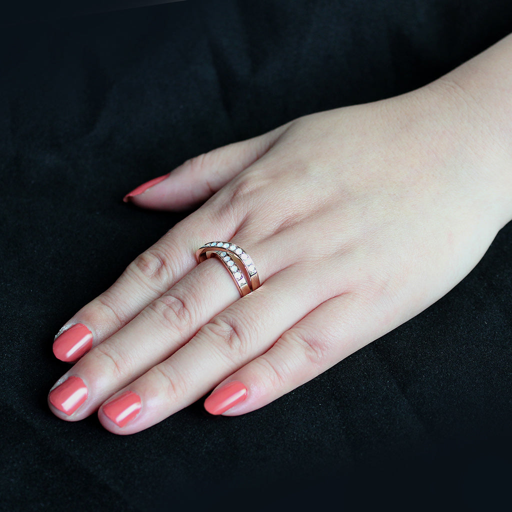 MATK3828 - IP Rose Gold(Ion Plating) Stainless Steel Ring with Top Grade Crystal in Fireopal