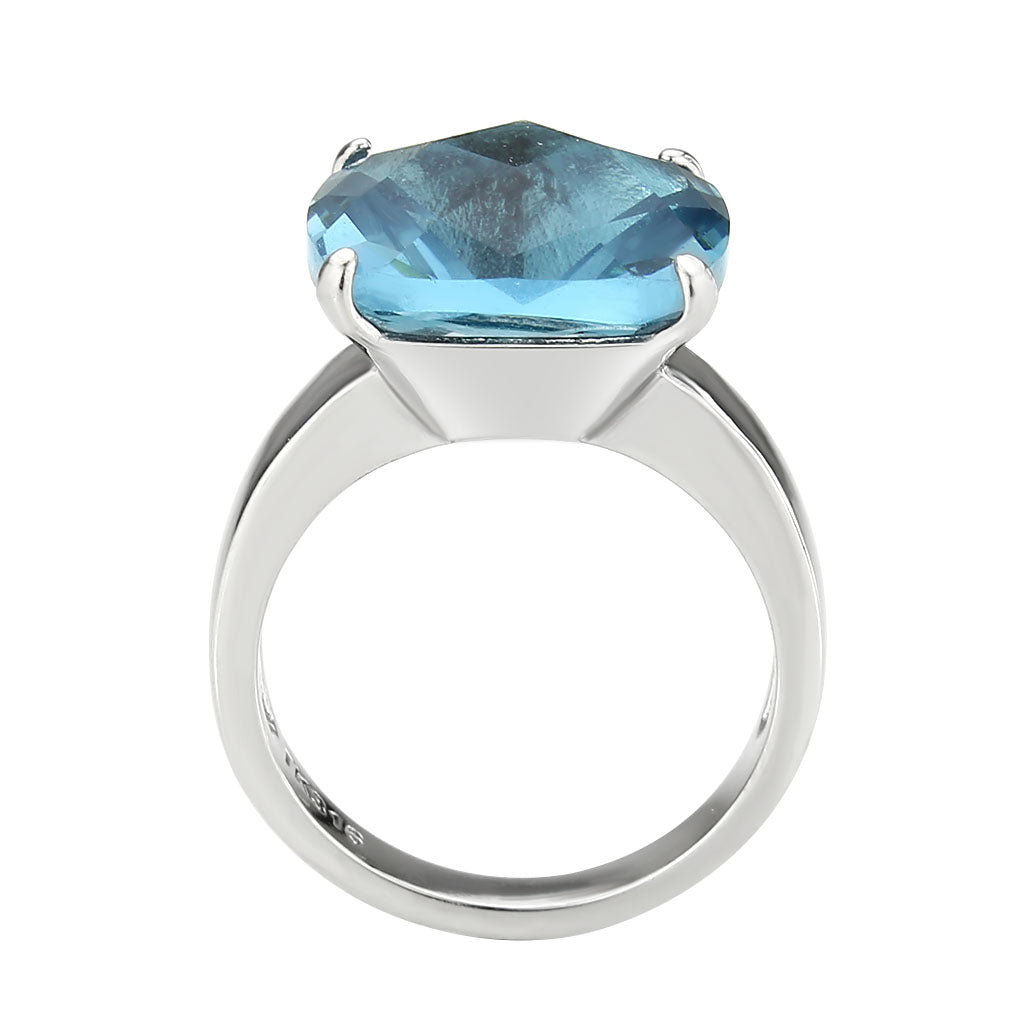 MATK3830 - High polished (no plating) Stainless Steel Ring with Synthetic in SeaBlue