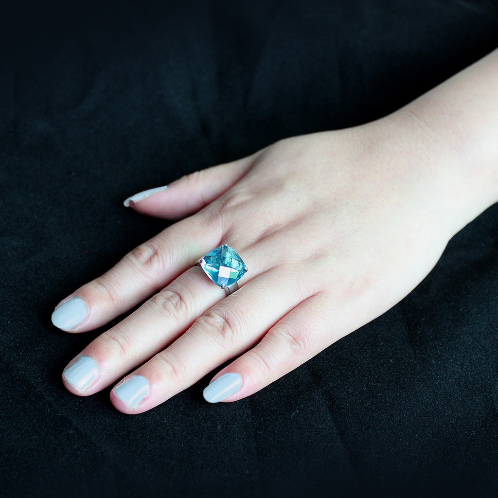 MATK3830 - High polished (no plating) Stainless Steel Ring with Synthetic in SeaBlue