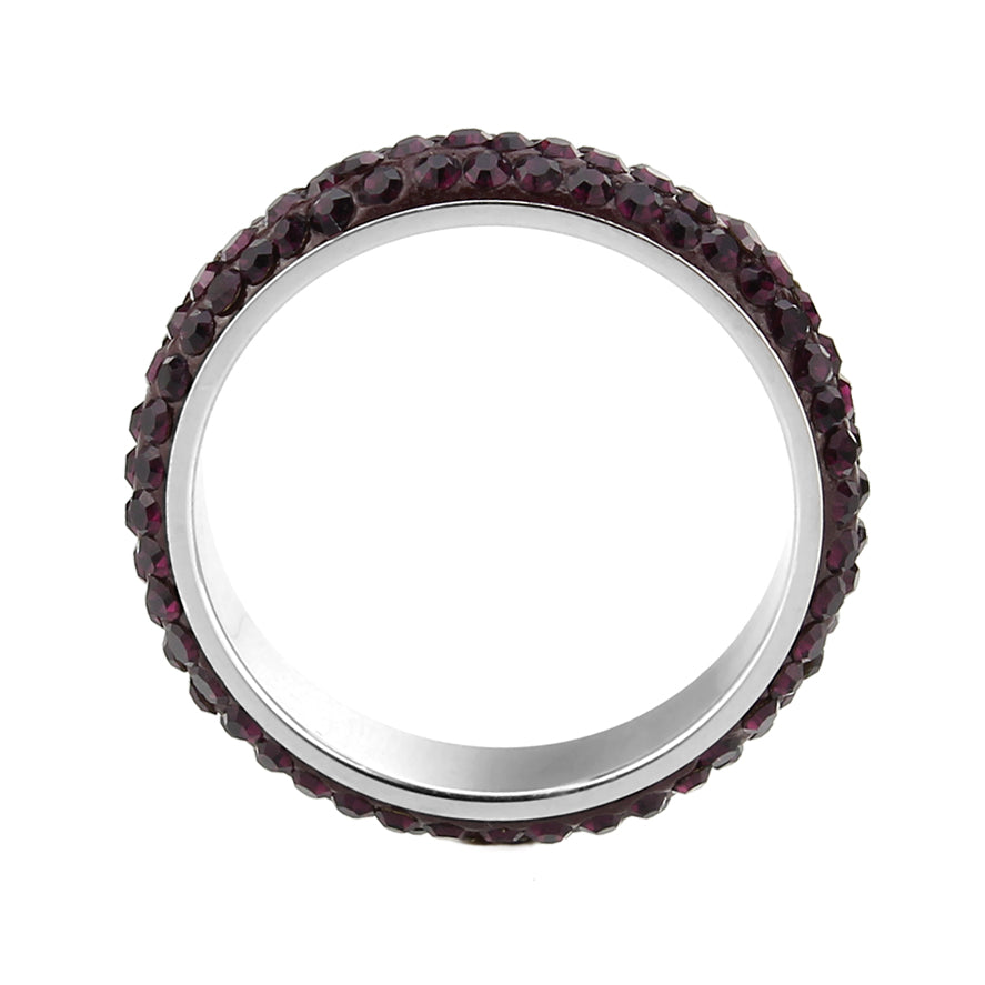 MATK3837 - High polished (no plating) Stainless Steel Ring with Top Grade Crystal in Amethyst(204)