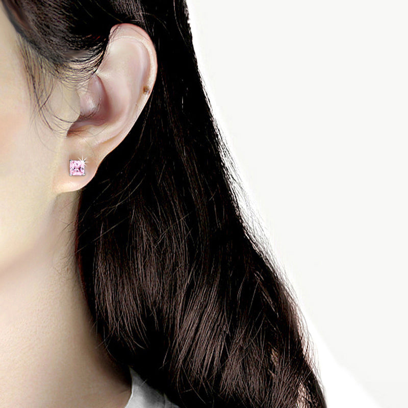 MATK3W538 - High polished (no plating) Stainless Steel Earring with AAA Grade CZ in Rose