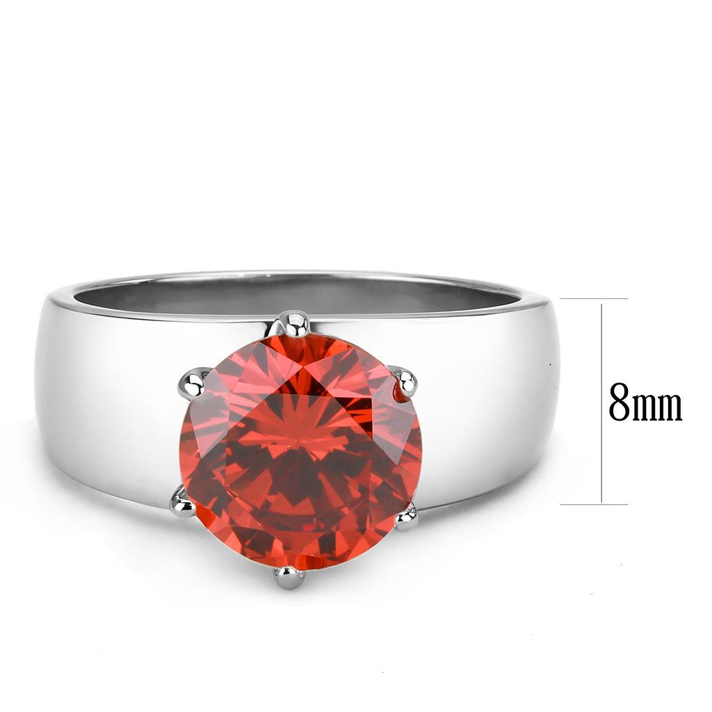 MATK52001 - High polished (no plating) Stainless Steel Ring with AAA Grade CZ in Garnet