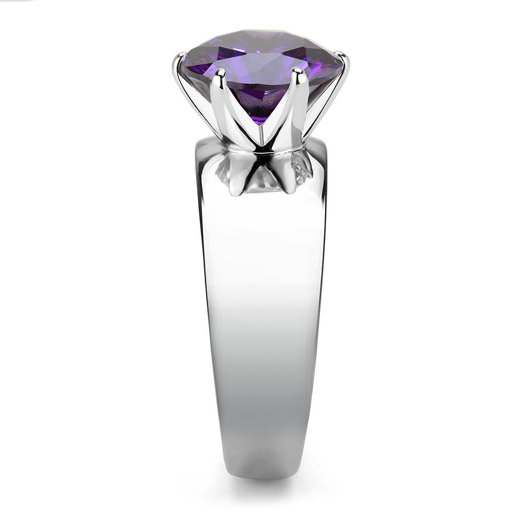 MATK52002 - High polished (no plating) Stainless Steel Ring with AAA Grade CZ in Amethyst