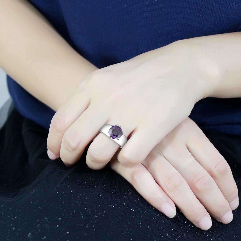 MATK52002 - High polished (no plating) Stainless Steel Ring with AAA Grade CZ in Amethyst
