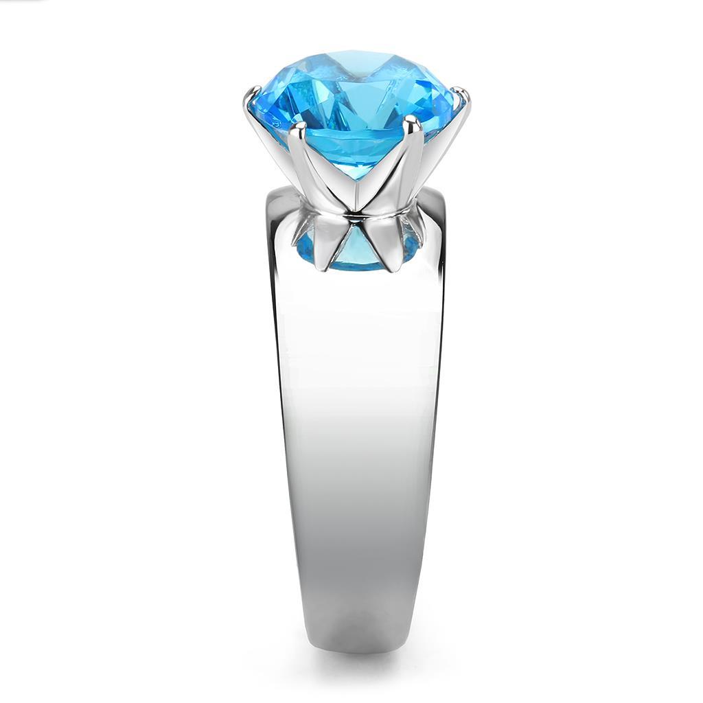 MATK52003 - High polished (no plating) Stainless Steel Ring with Synthetic Synthetic Glass in Sea Blue