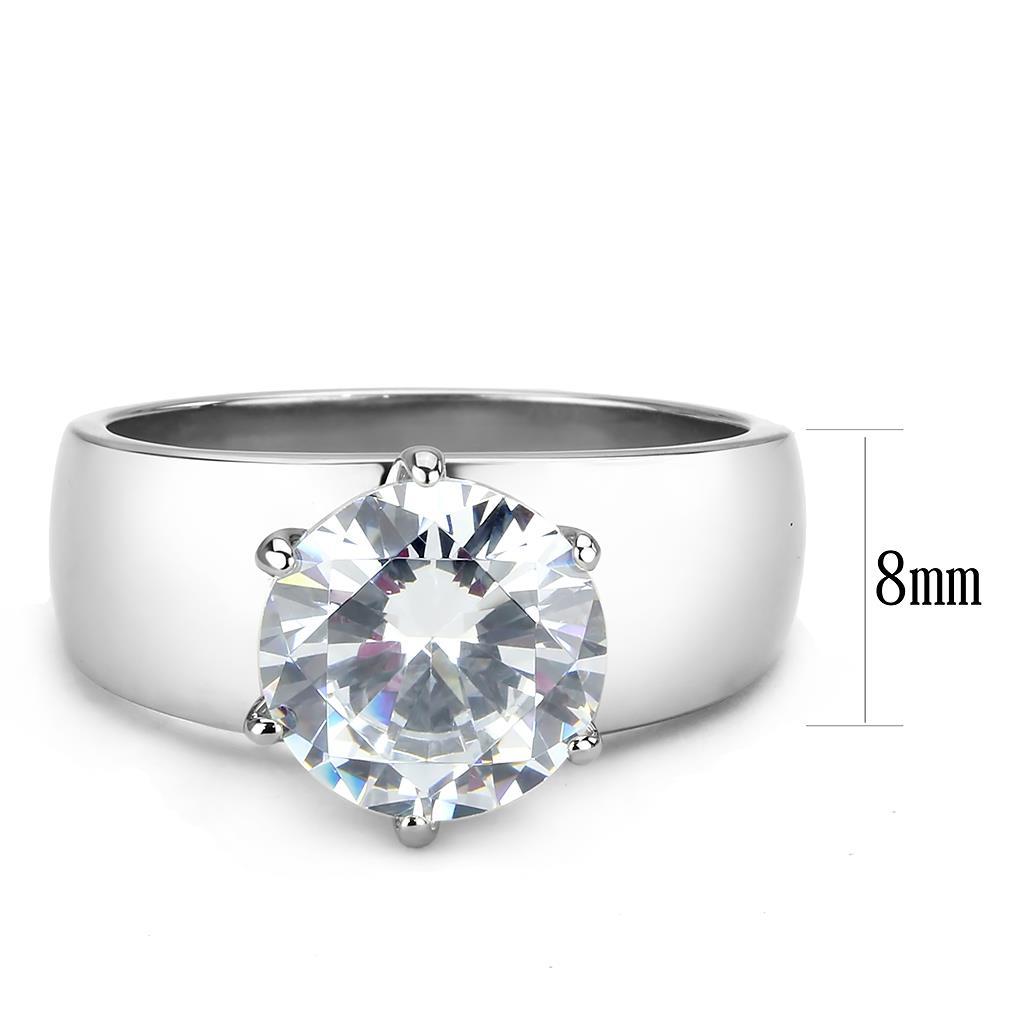 MATK52004 - High polished (no plating) Stainless Steel Ring with AAA Grade CZ in Clear