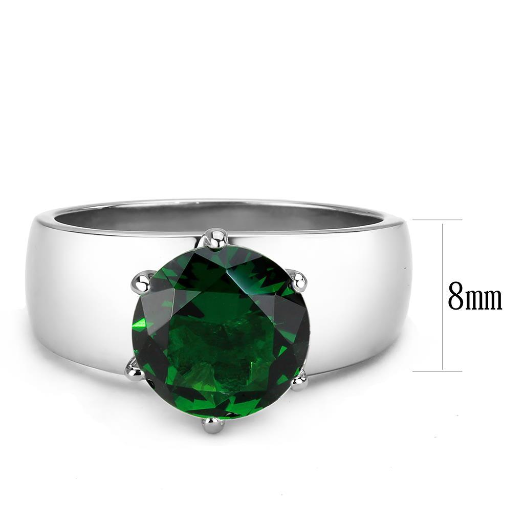 MATK52005 - High polished (no plating) Stainless Steel Ring with Synthetic Synthetic Glass in Emerald