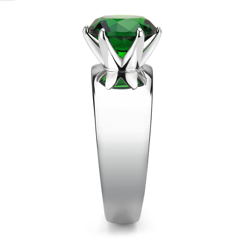 MATK52005 - High polished (no plating) Stainless Steel Ring with Synthetic Synthetic Glass in Emerald