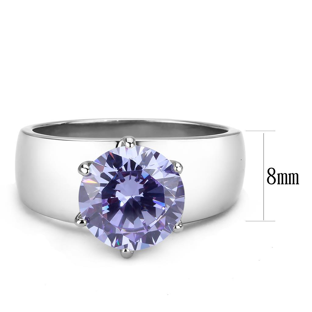 MATK52006 - High polished (no plating) Stainless Steel Ring with AAA Grade CZ in Light Amethyst