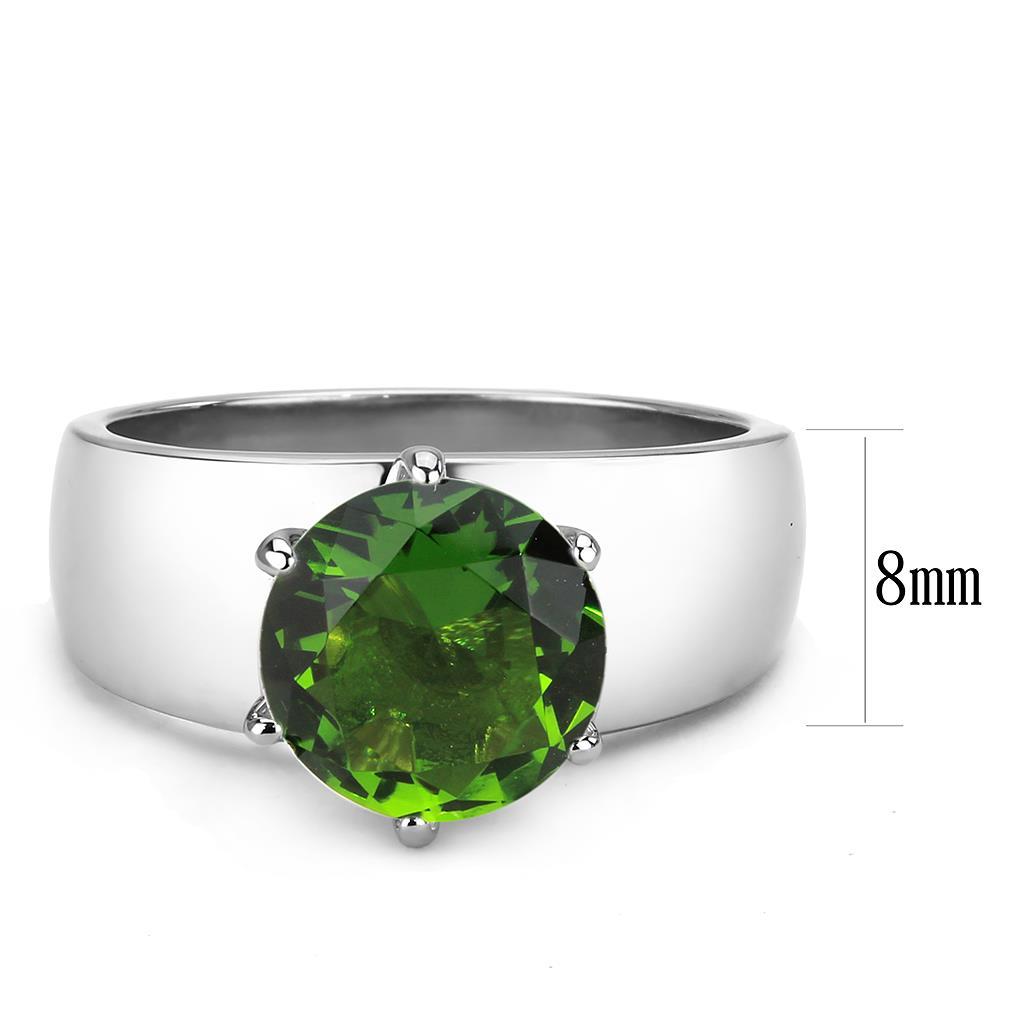 MATK52008 - High polished (no plating) Stainless Steel Ring with Synthetic Synthetic Glass in Peridot