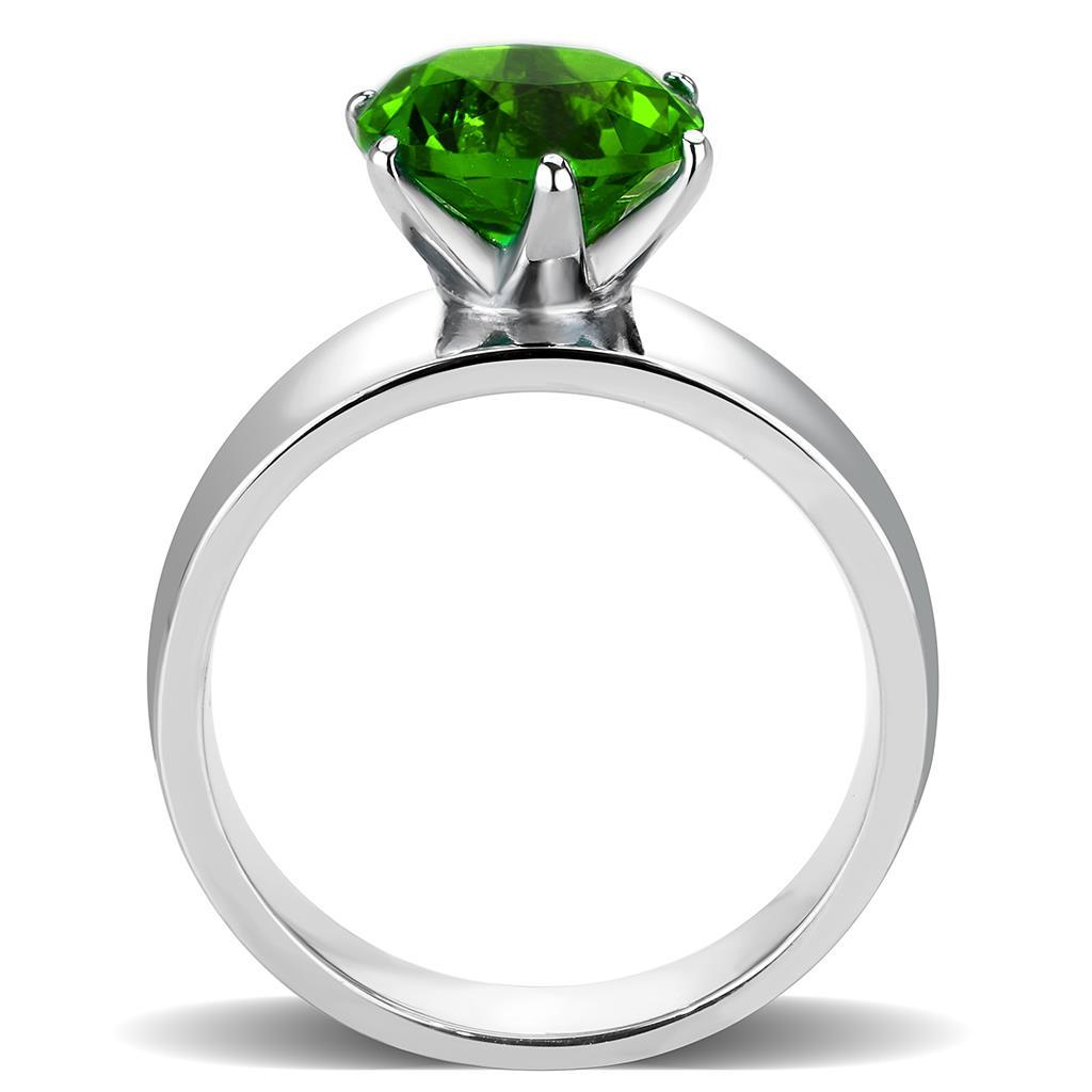 MATK52008 - High polished (no plating) Stainless Steel Ring with Synthetic Synthetic Glass in Peridot