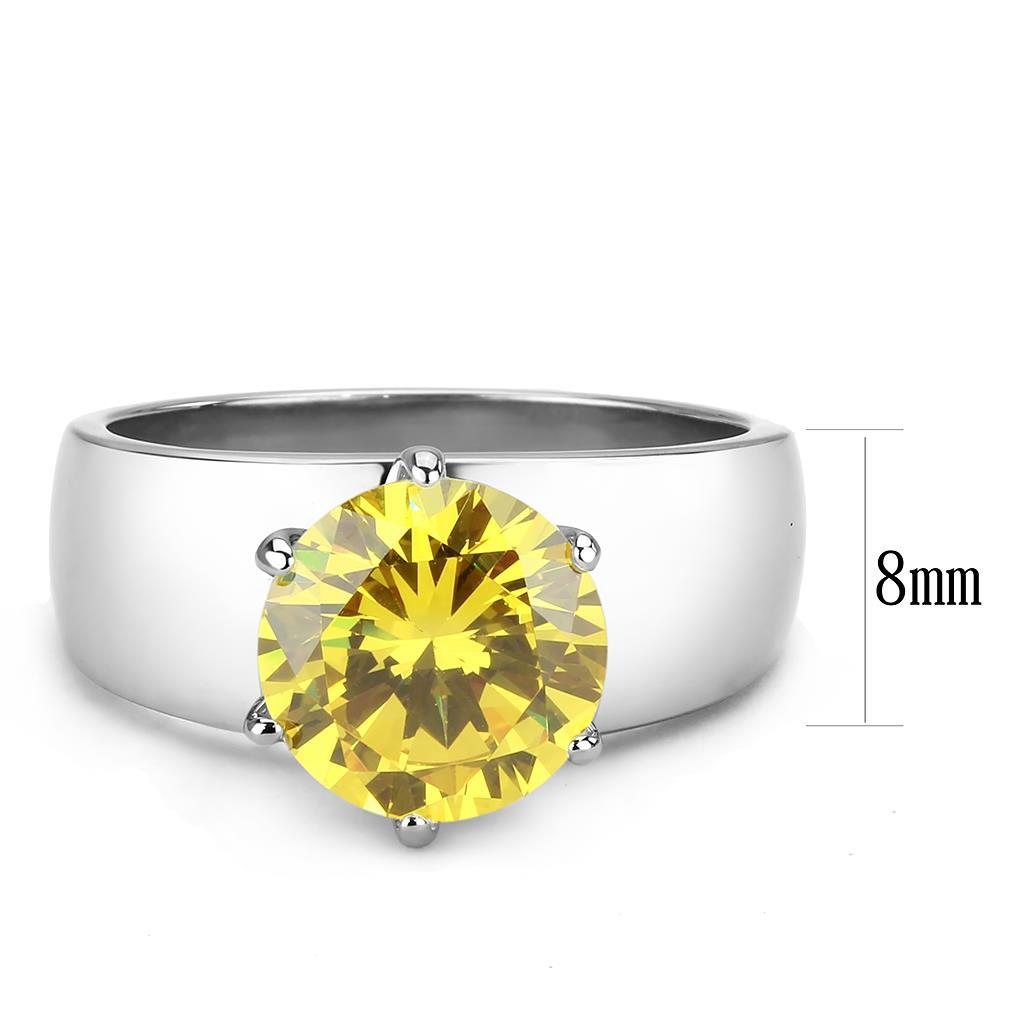 MATK52011 - High polished (no plating) Stainless Steel Ring with AAA Grade CZ in Topaz