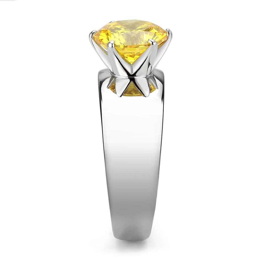 MATK52011 - High polished (no plating) Stainless Steel Ring with AAA Grade CZ in Topaz
