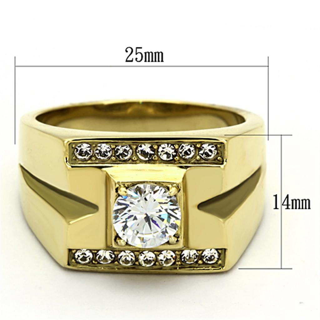 MATK777 - IP Gold(Ion Plating) Stainless Steel Ring with AAA Grade CZ in Clear