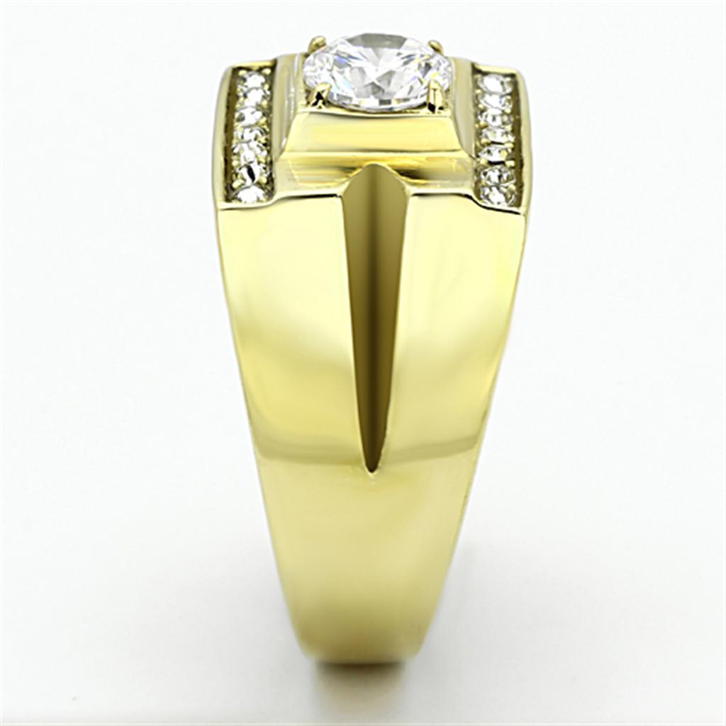MATK777 - IP Gold(Ion Plating) Stainless Steel Ring with AAA Grade CZ in Clear