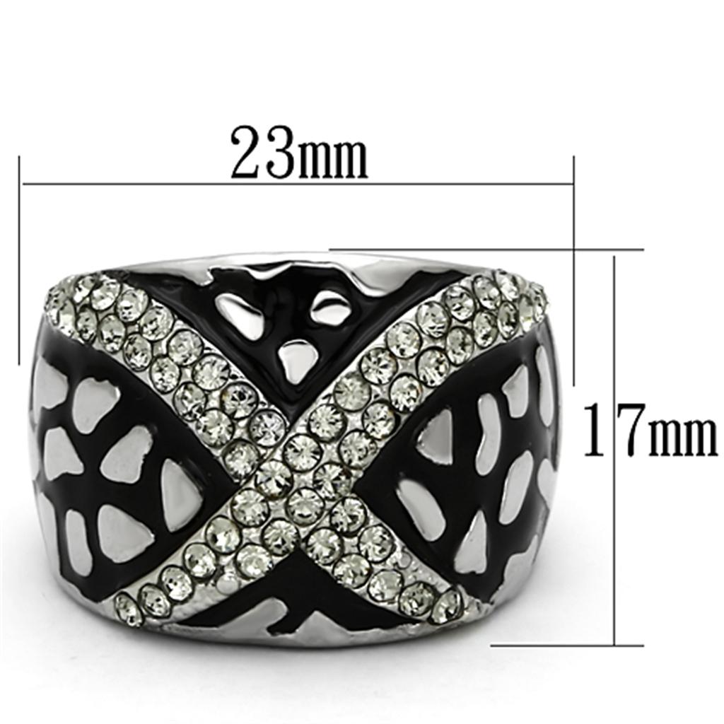 MATK921 - High polished (no plating) Stainless Steel Ring with Top Grade Crystal in Black Diamond