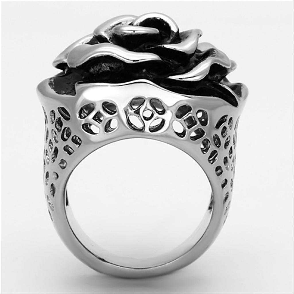 MATK922 - High polished (no plating) Stainless Steel Ring with Epoxy in Jet