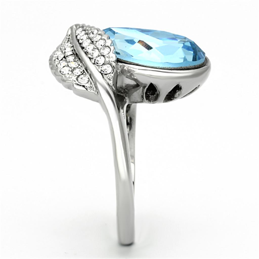 MATK930 - High polished (no plating) Stainless Steel Ring with Top Grade Crystal in Sea Blue