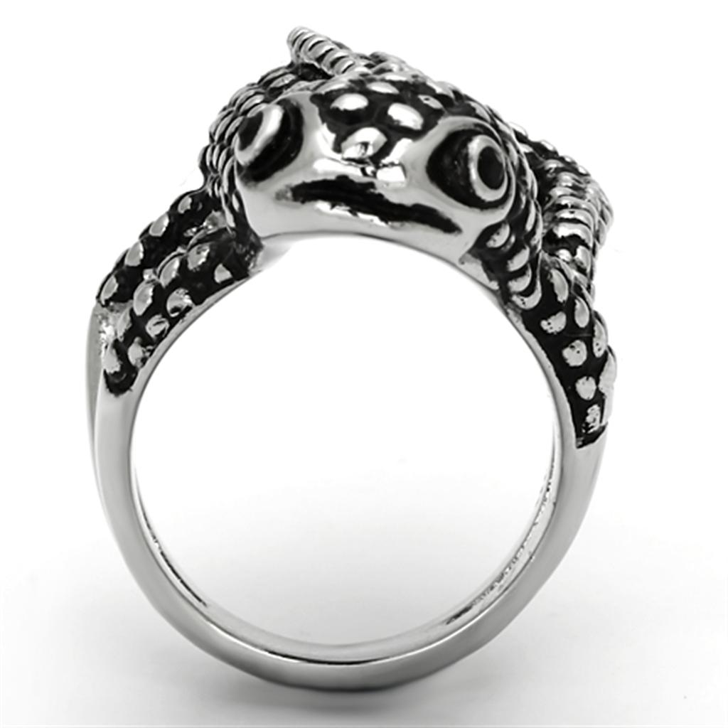 MATK933 - High polished (no plating) Stainless Steel Ring with Top Grade Crystal in Jet