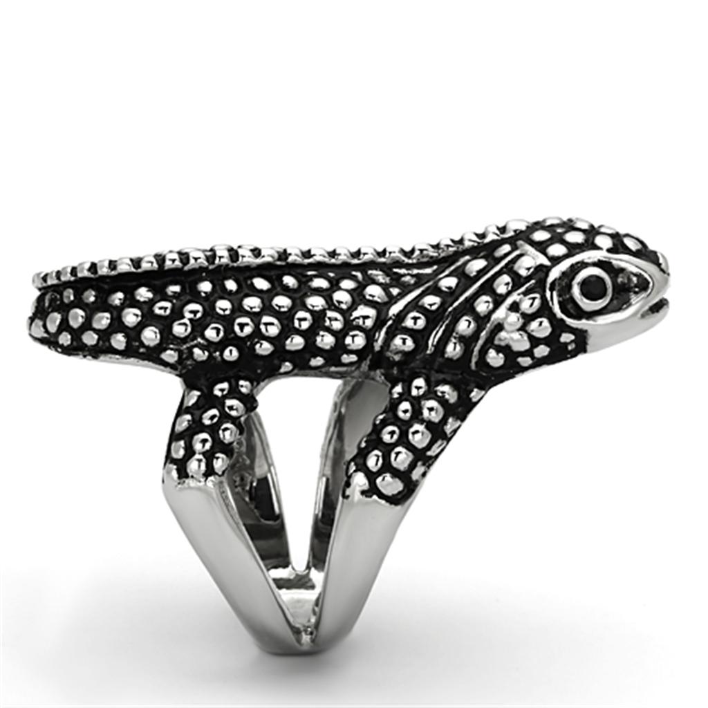 MATK933 - High polished (no plating) Stainless Steel Ring with Top Grade Crystal in Jet