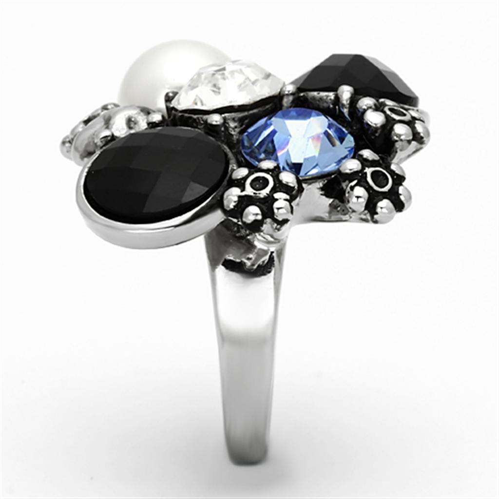MATK941 - High polished (no plating) Stainless Steel Ring with Synthetic Synthetic Glass in Jet