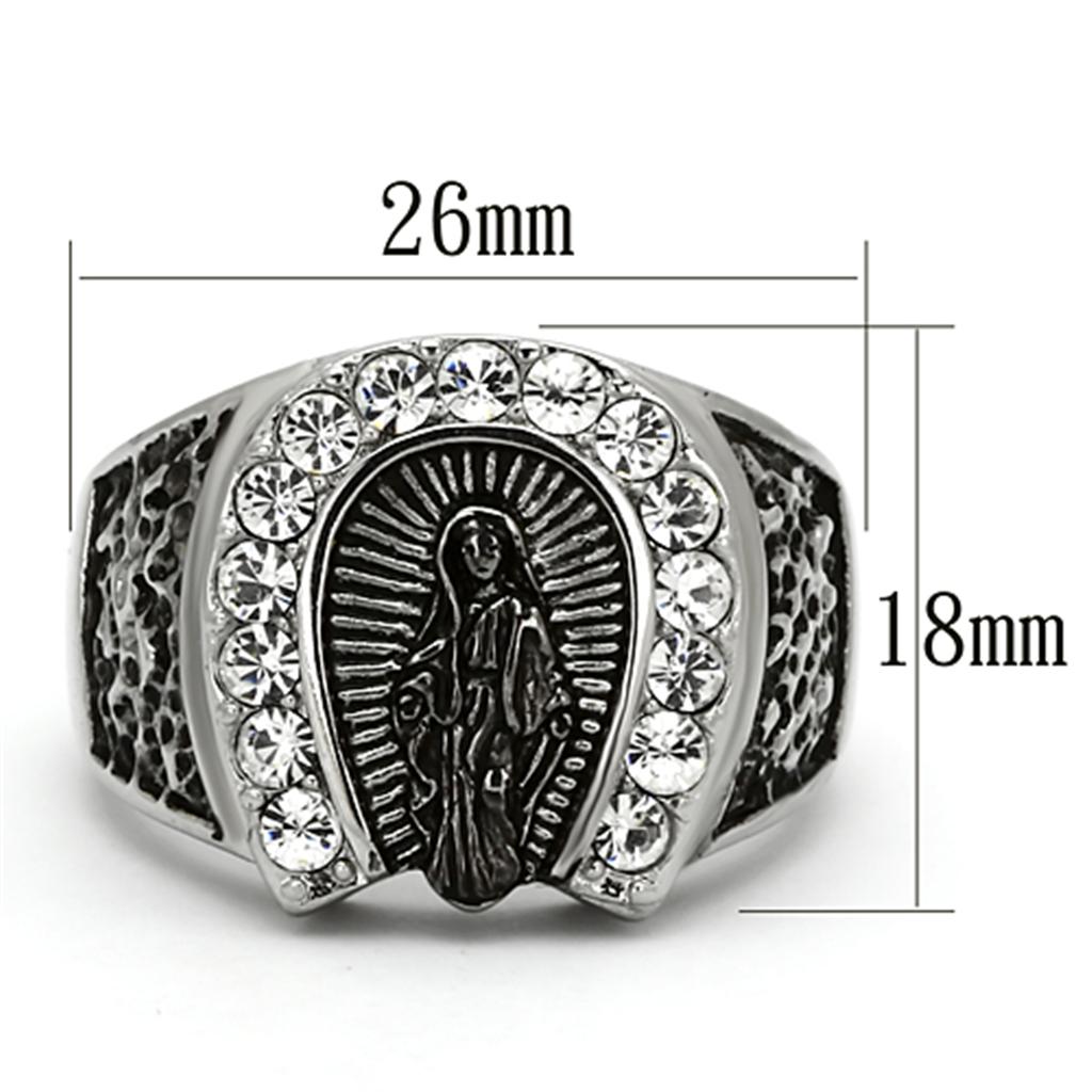 MATK942 - High polished (no plating) Stainless Steel Ring with Top Grade Crystal in Clear