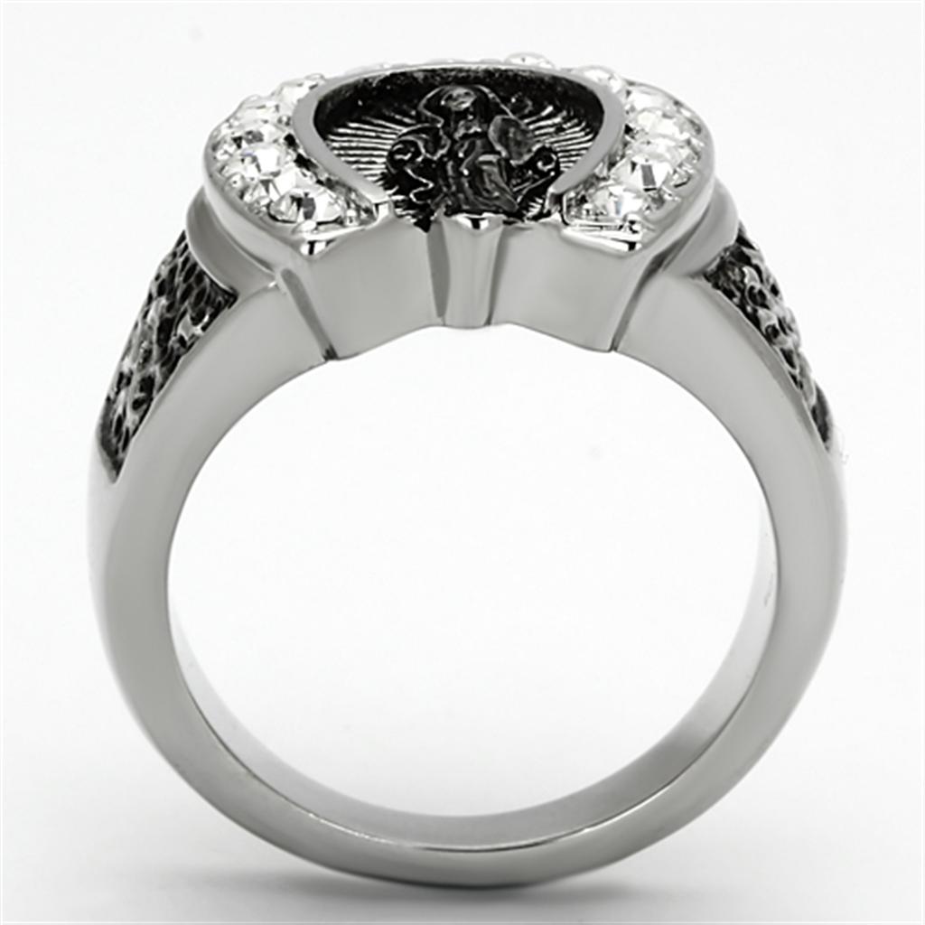 MATK942 - High polished (no plating) Stainless Steel Ring with Top Grade Crystal in Clear